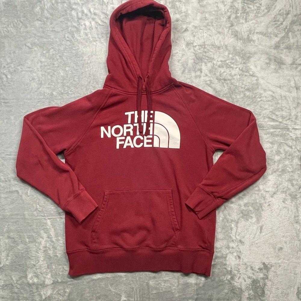 The North Face Hoodie Women Small Burgundy Half Dome Logo Pullover Sweatshirt - Picture 1 of 10